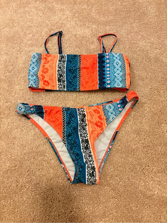 Other - Striped Orange & Teal Two-Piece Bikini